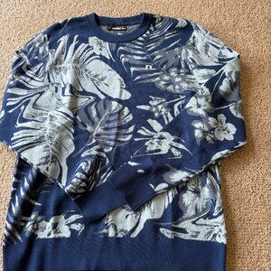 J.Lindeberg Men’s XXL Blue Tropical Leaf Print Crewneck Percy Sweater NWT Golf